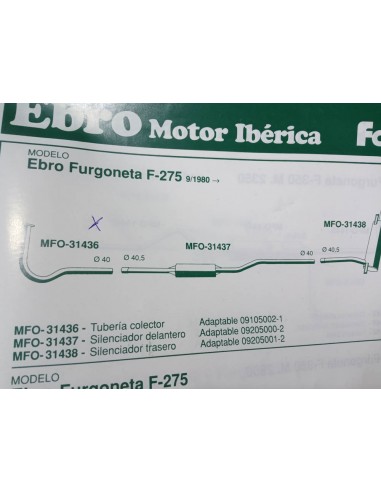 SILENCIOSO DELANTERO ESCAPE AVIA 1.250 Y EBRO F-275