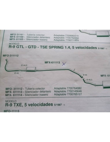 SILENCIOSO DELANTERO ESCAPE RENAULT 9 Y 11