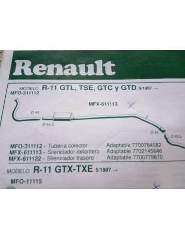 SILENCIOSO DELANTERO ESCAPE RENAULT 9 Y 11