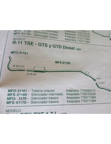 SILENCIOSO DELANTERO ESCAPE RENAULT 9 Y 11