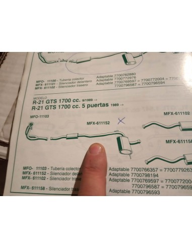 SILENCIOSO INTERMEDIO ESCAPE RENAULT 21 GTS 1700