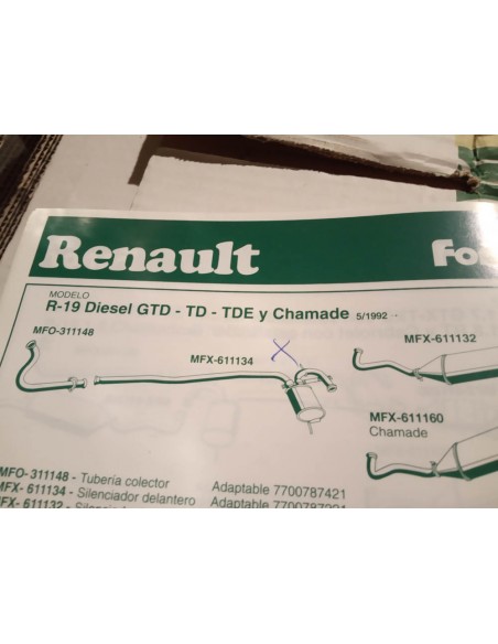 SILENCIOSO INTERMEDIO ESCAPE RENAULT 19