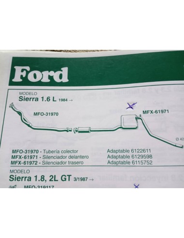SILENCIOSO DELANTERO ESCAPE FORD SIERRA 1.6  L