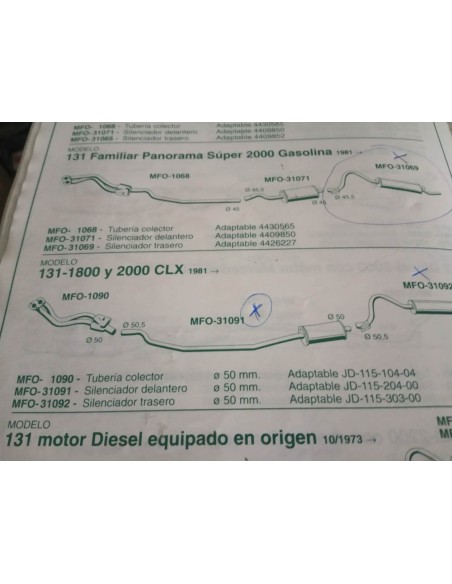 SILENCIOSO DELANTERO ESCAPE SEAT 131 CLX 1800 Y 2000