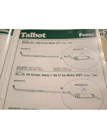 SILENCIOSO TRASERO ESCAPE TALBOT SAMBA