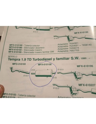 SILENCIOSO INTERMEDIO ESCAPE FIAT TIPO Y TEMPRA TD