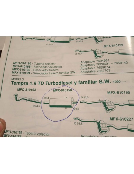 SILENCIOSO INTERMEDIO ESCAPE FIAT TIPO Y TEMPRA TD