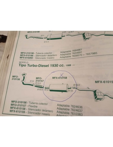 SILENCIOSO INTERMEDIO ESCAPE FIAT TIPO Y TEMPRA TD