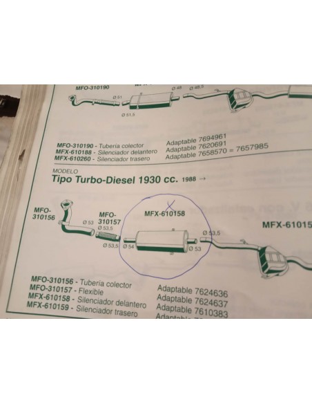 SILENCIOSO INTERMEDIO ESCAPE FIAT TIPO Y TEMPRA TD
