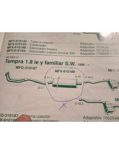 SILENCIOSO INTERMEDIO ESCAPE FIAT TIPO Y TEMPRA
