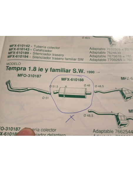SILENCIOSO INTERMEDIO ESCAPE FIAT TIPO Y TEMPRA