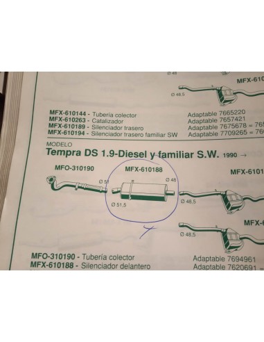 SILENCIOSO INTERMEDIO ESCAPE FIAT TIPO Y TEMPRA