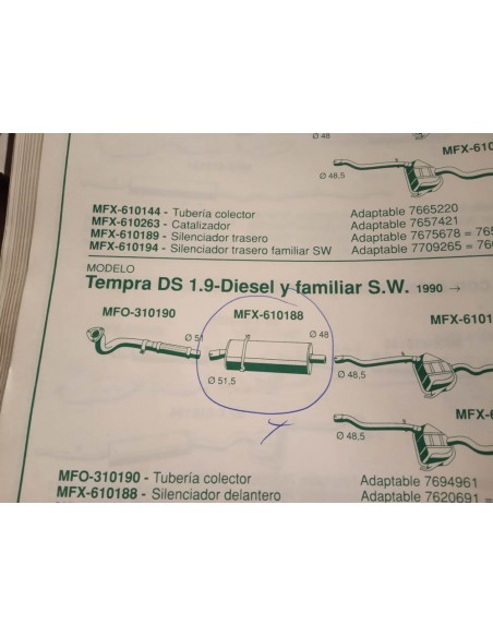 SILENCIOSO INTERMEDIO ESCAPE FIAT TIPO Y TEMPRA