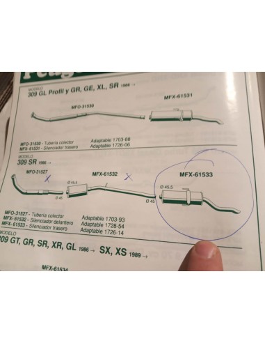 SILENCIOSO TRASERO ESCAPE PEUGEOT 309 SR