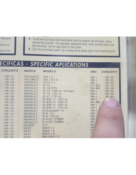 JUEGO CABLES DE BUJIAS RENAULT 21 1721 cc A PARTIR DEL 86