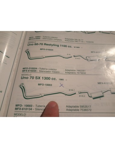 SALIDA COLECTOR ESCAPE FIAT UNO 70 SX 1300 cc.