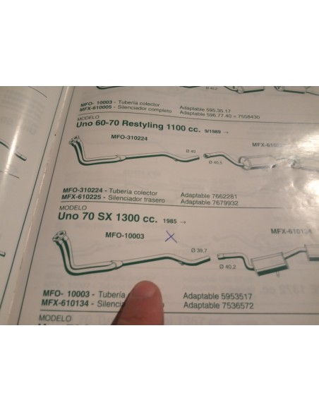 SALIDA COLECTOR ESCAPE FIAT UNO 70 SX 1300 cc.