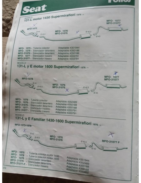 SILENCIOSO INTERMEDIO ESCAPE SEAT 131 L Y E SUPERMIRAFIORI