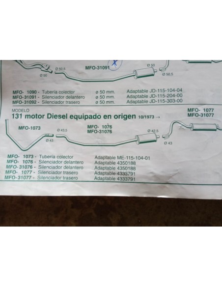 SILENCIOSO INTERMEDIO ESCAPE SEAT 131 L Y E SUPERMIRAFIORI