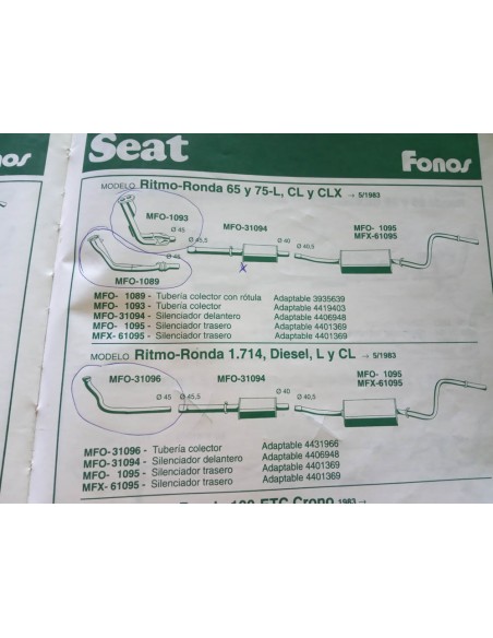 SILENCIOSO DELANTERO ESCAPE SEAT RITMO Y RONDA