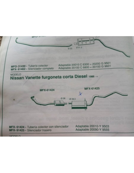SILENCIOSO TRASERO ESCAPE NISSAN VANETTE CORTA DIESEL