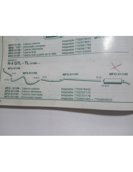SILENCIOSO TRASERO ESCAPE RENAULT 4 TL , GTL Y CLAN